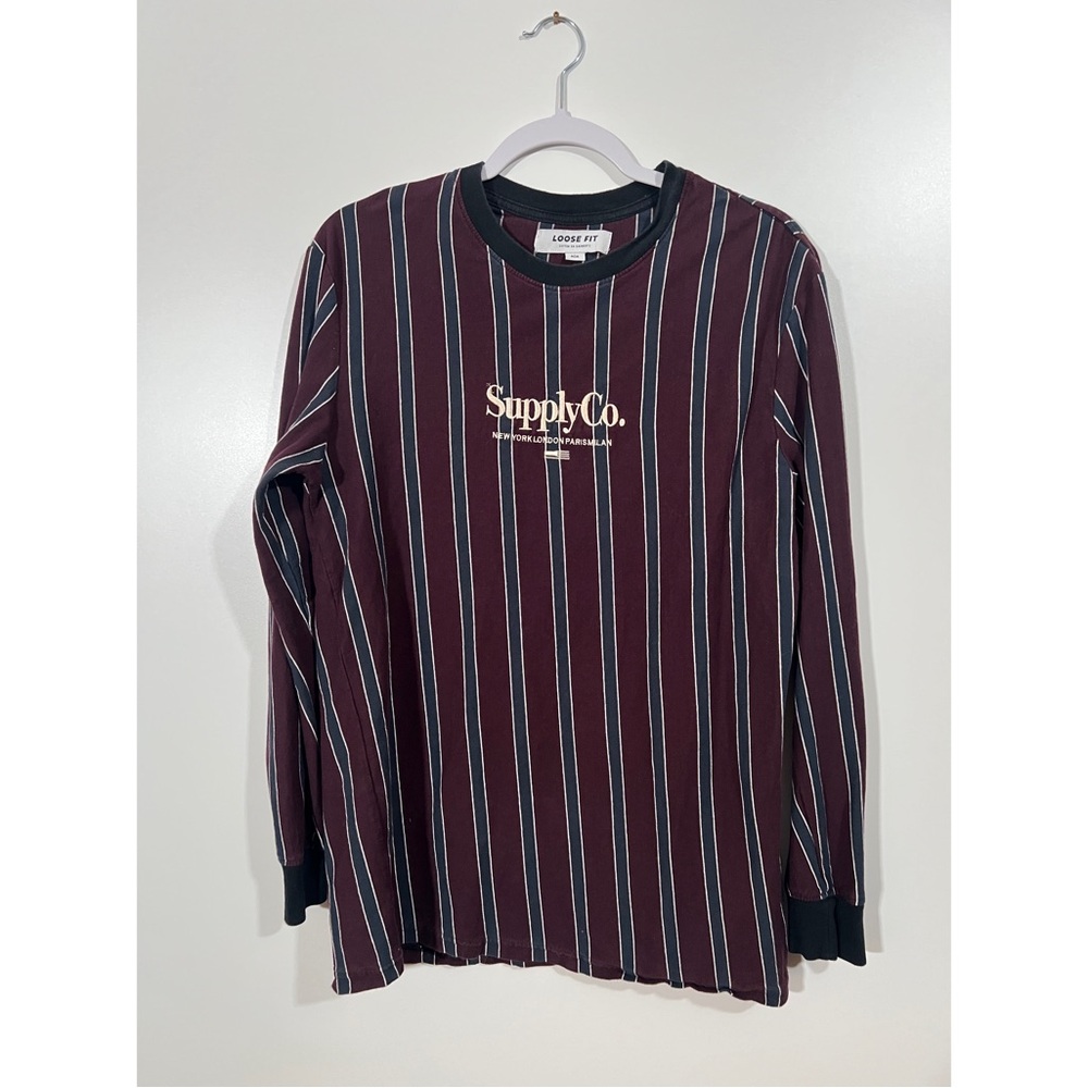 Cotton On Striped Long Sleeve T-Shirt in Maroon & Navy Blue Size Medium Men’s